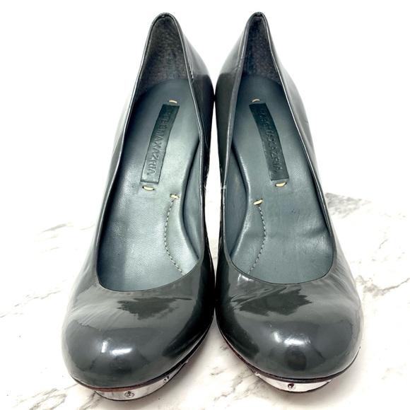BCBGMaxAzria Platform Studded Patent Gray/Green Pumps 6 Edgy Grunge Punk Classic - Picture 4 of 16